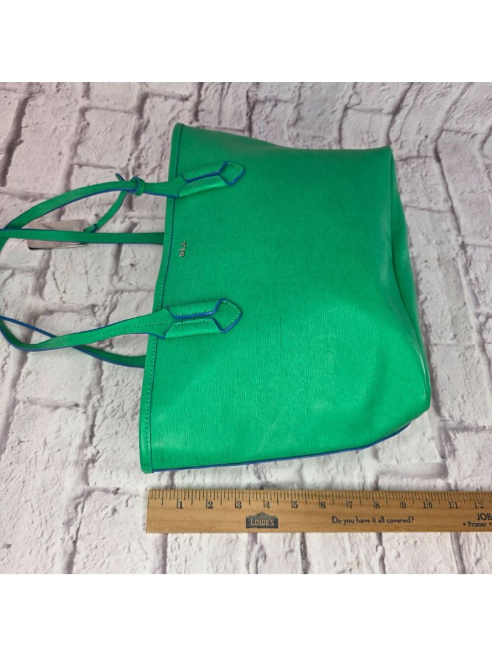 Lauren Ralph Lauren Tate Shopper Tote Bag Green Leather Pepper French Blue - Picture 7 of 16